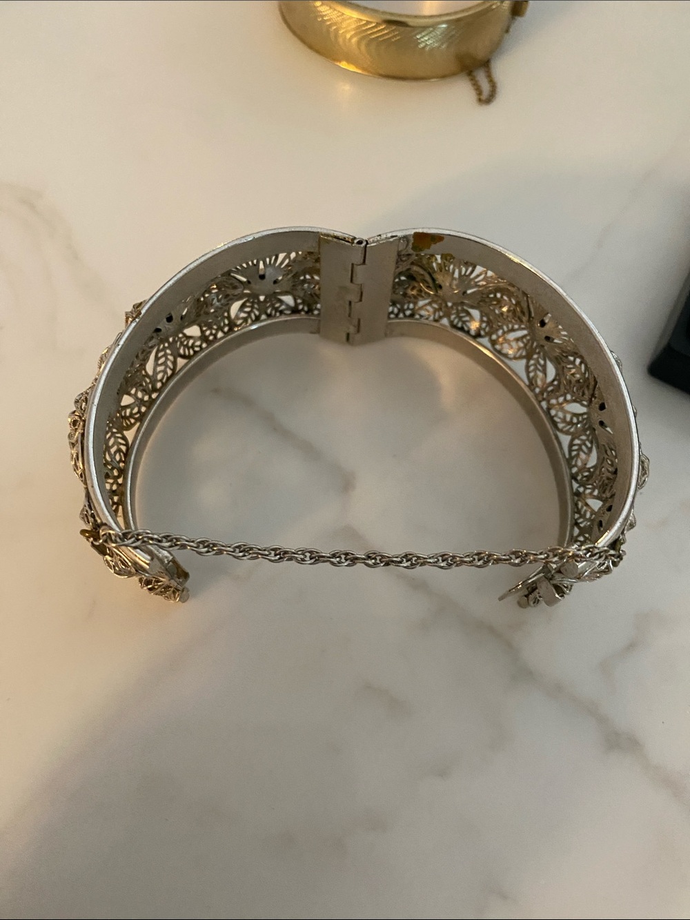 Silver Filigree Flower Bangle Bracelet - Picture 4 of 8
